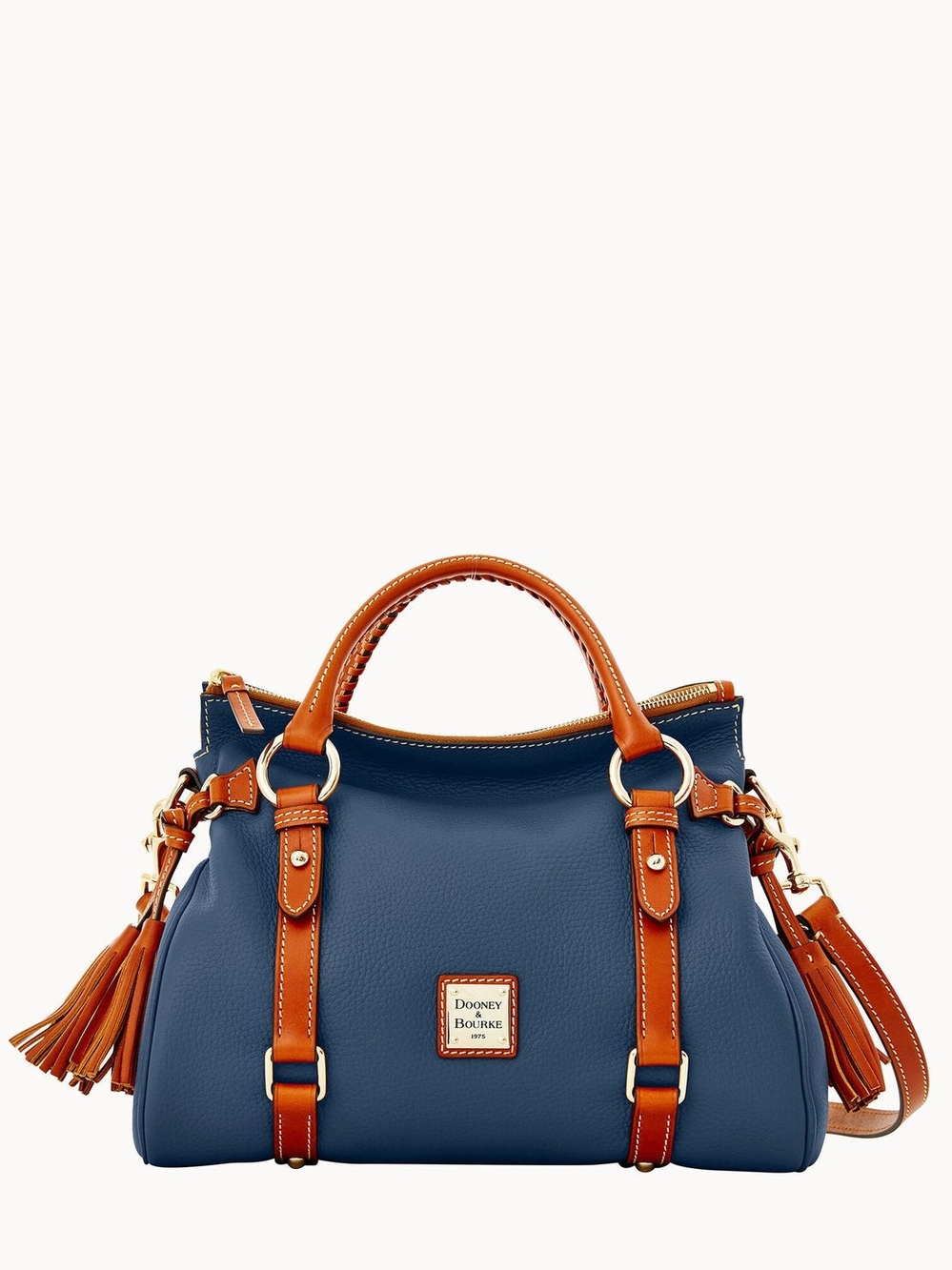Dooney & Bourke Navy Leather Satchel with Brown Trim
